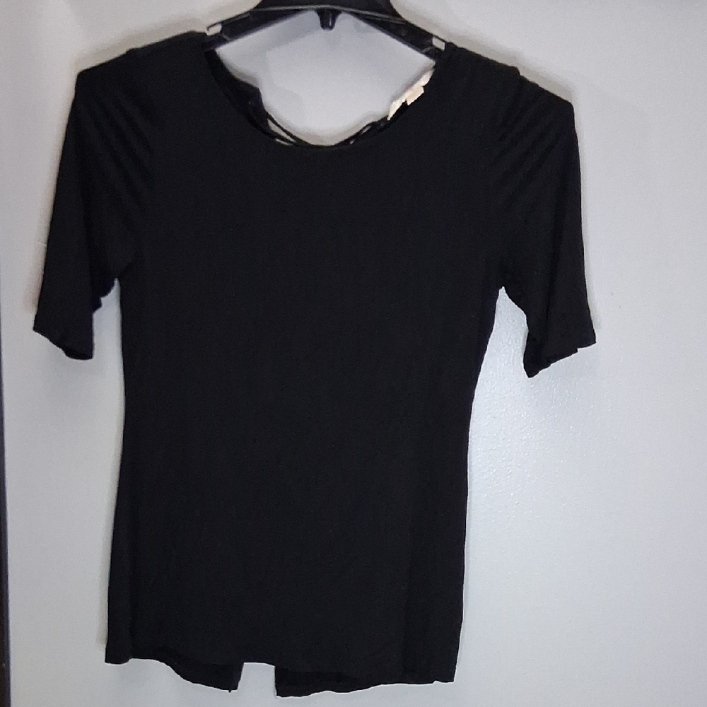 Boston Proper Classic Black 3/4 Sleeve Lace Up Back Top Size Small